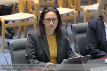 Greta Doherty from the DSS facing the Senate inquiry into national consent laws, Wednesday July 26.